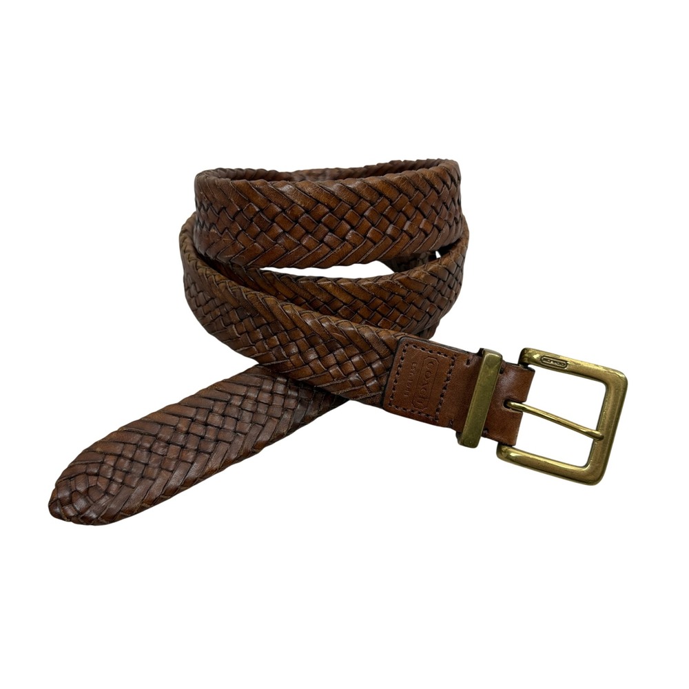 Coach Belt Mens 42 Brown Braided Woven Leather Brass Buckle 3750 D5 Classic